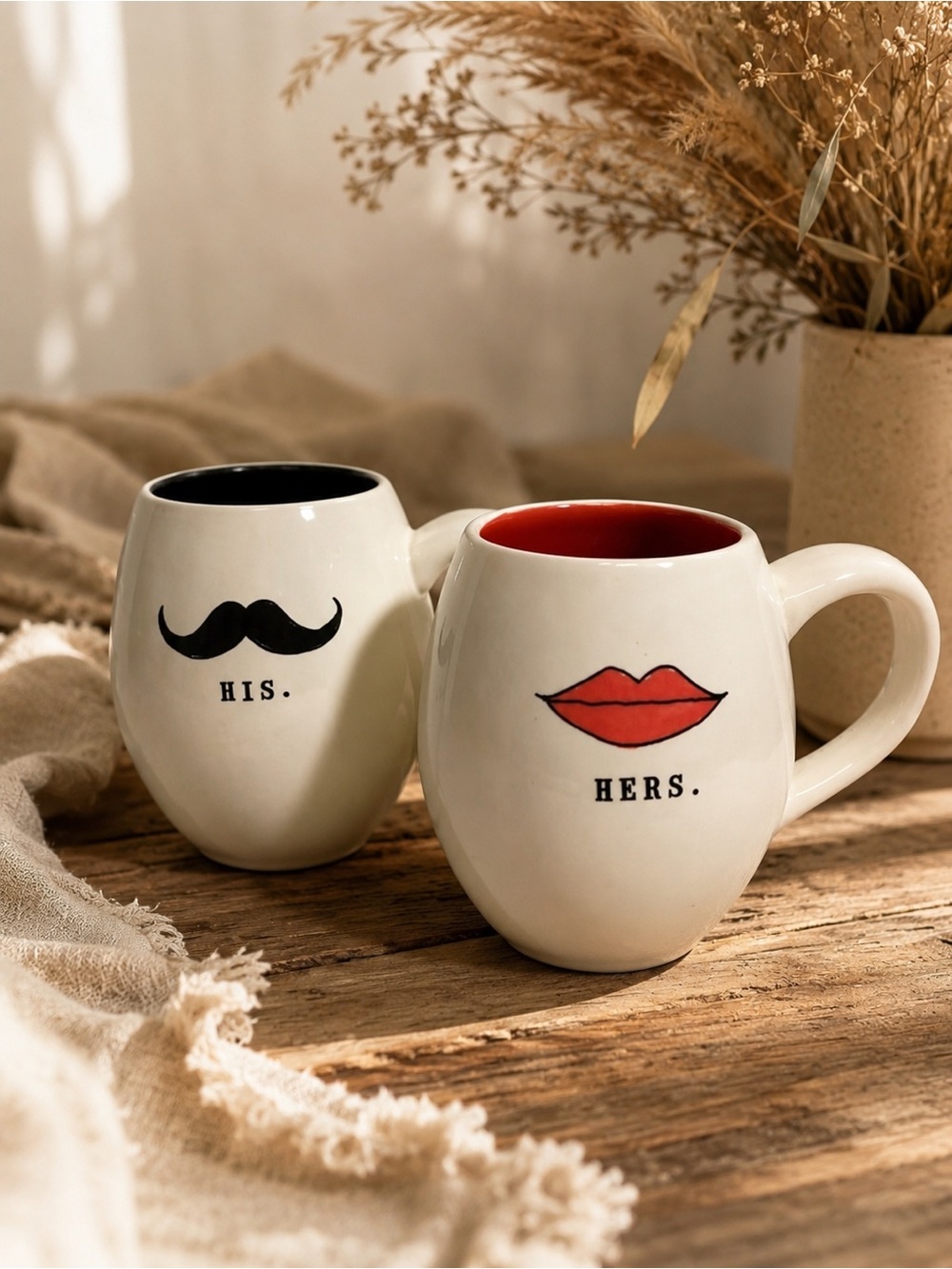 Rae Dunn‎ Mugs His&Hers” Mustache Lips Coffee Cup Valentines Farmhouse Kitchen